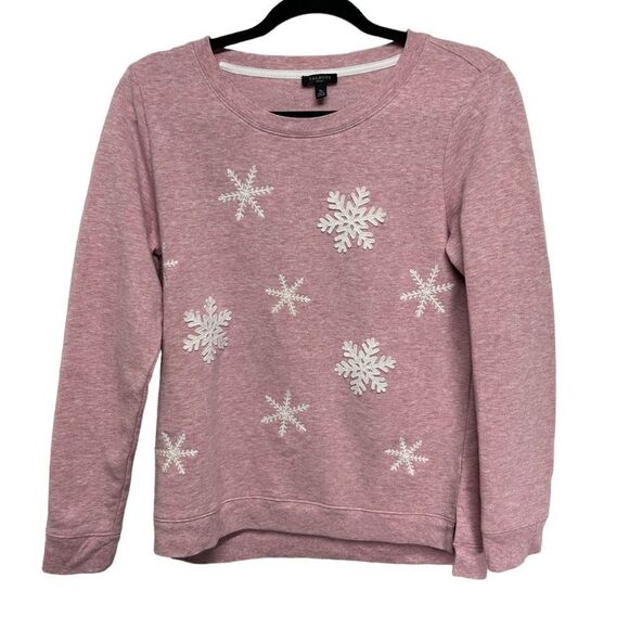 Talbots Pink Crewneck Sweater with Snowflakes on it Fall Winter Cute Sweatshirt - Picture 1 of 5